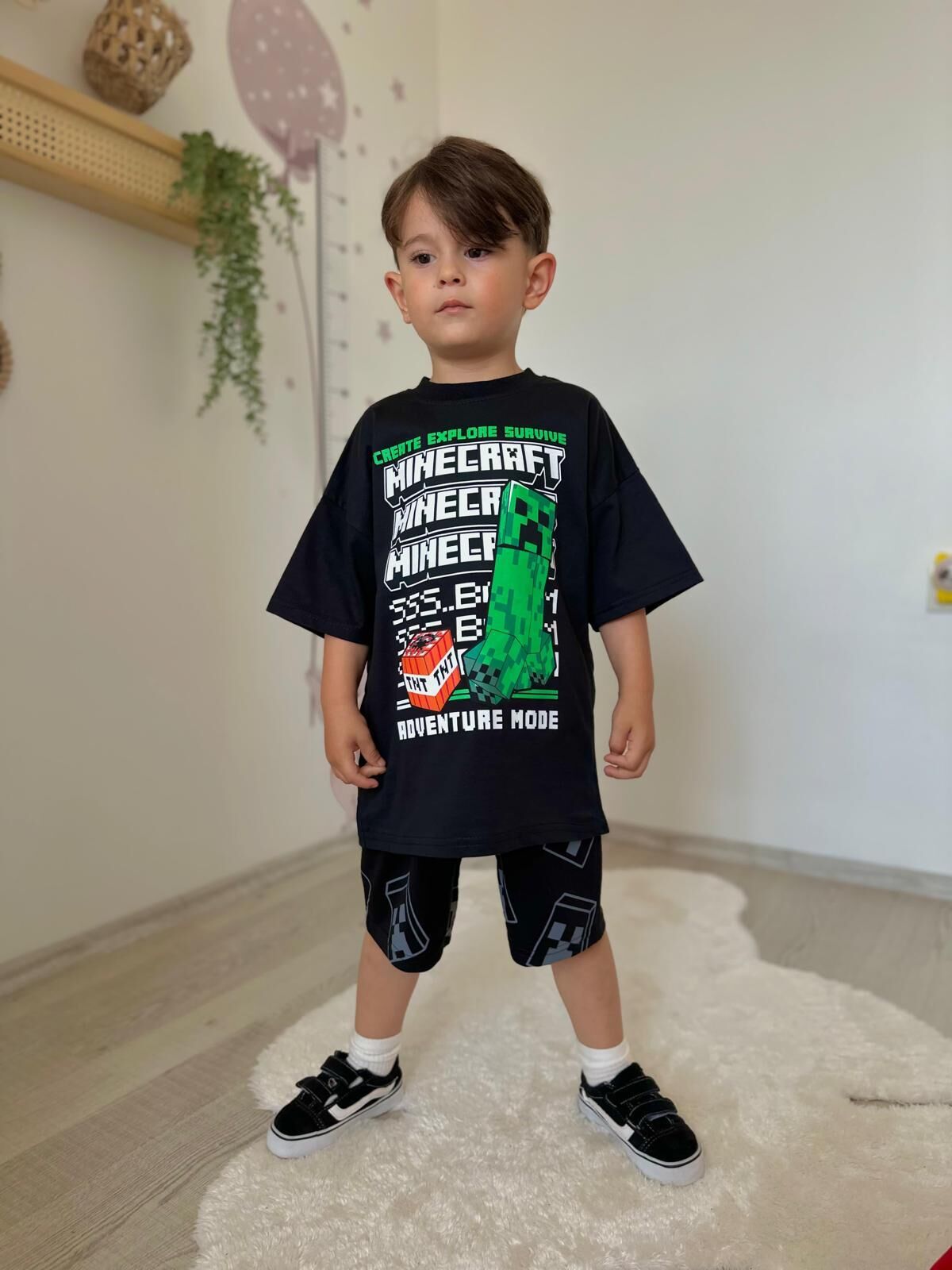 Minecraft Baskılı Erkek Çocuk Şortlu Takım