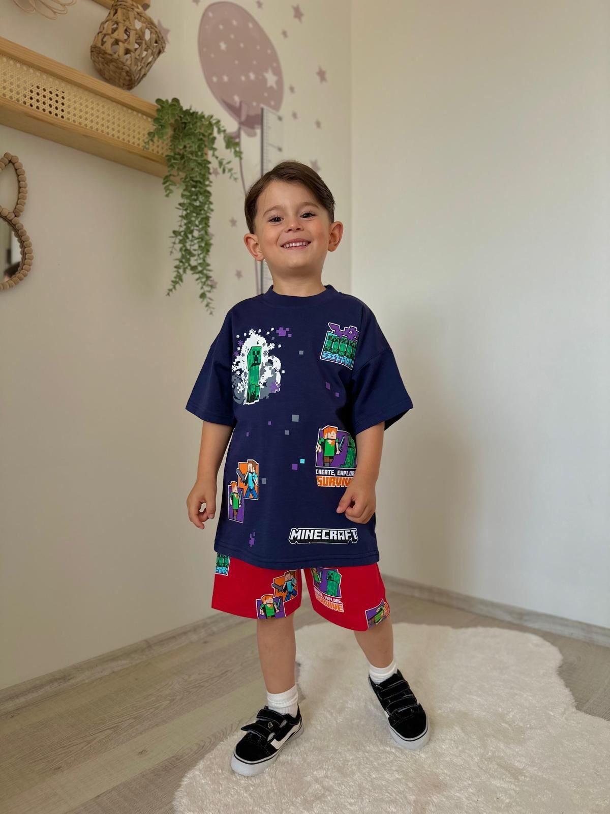 Minecraft Baskılı Erkek Çocuk Şortlu Takım
