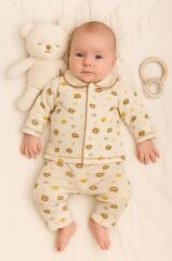Mini Ayıcıklı Baskılı Raporlu Kumaş Bebek Pijama Takımı