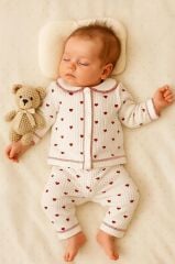 Minik Kalpli Baskılı Raporlu Kumaş Bebek Pijama Takımı