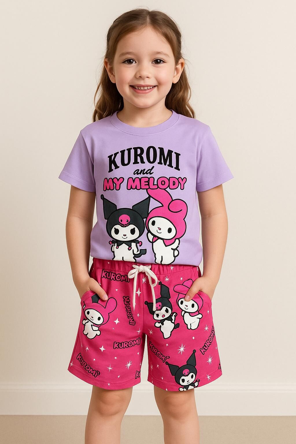 Kuromi Baskılı Kız Çocuk Şortlu Takım