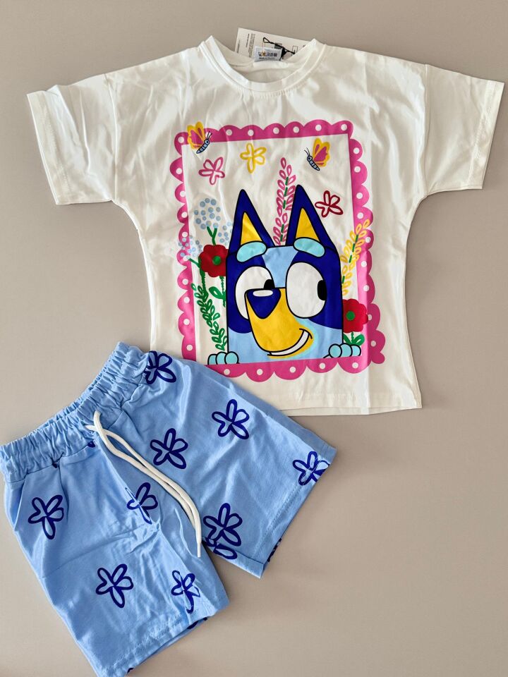 Bluey Baskılı Kız Çocuk Şortlu Takım