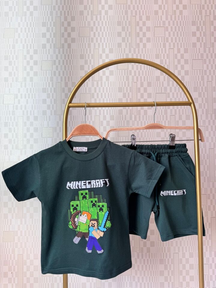 Minecraft Baskılı Erkek Çocuk Şortlu Takımı