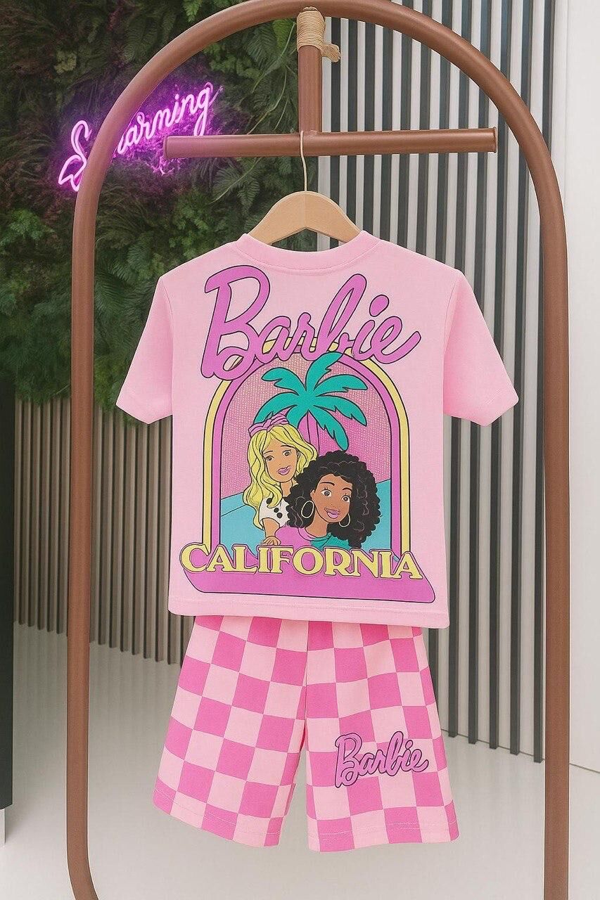 Barbie Baskılı Kız Çocuk Şortlu Takım