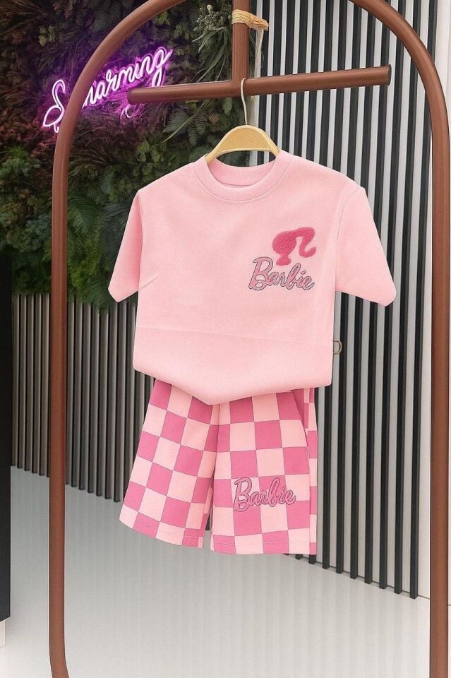 Barbie Baskılı Kız Çocuk Şortlu Takım