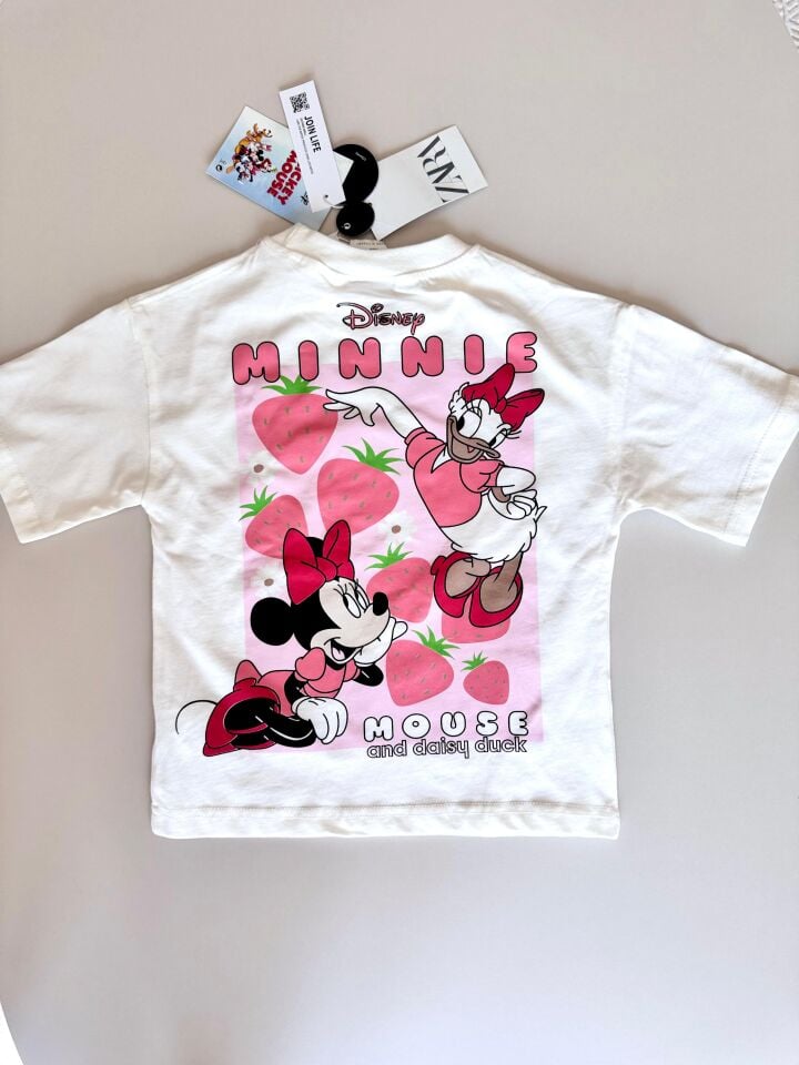 Minnie Mouse ve Çilek Desenli Kız Çocuk Şortlu Takım