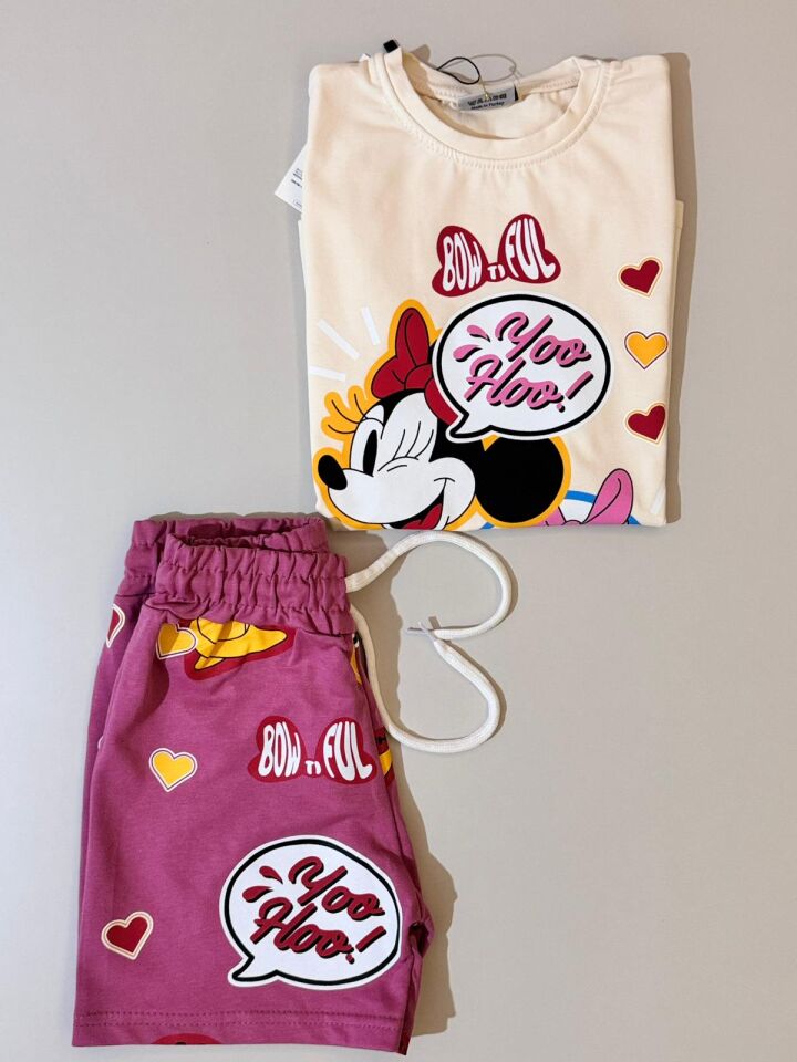 Mıckey Mouse Baskılı Kız Çocuk Şortlu Takım