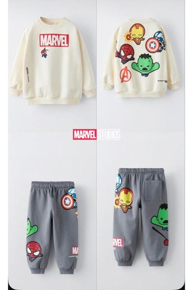 Orijinal Marka Marvel Baskılı 3 İplik Erkek Çocuk İkili Takım