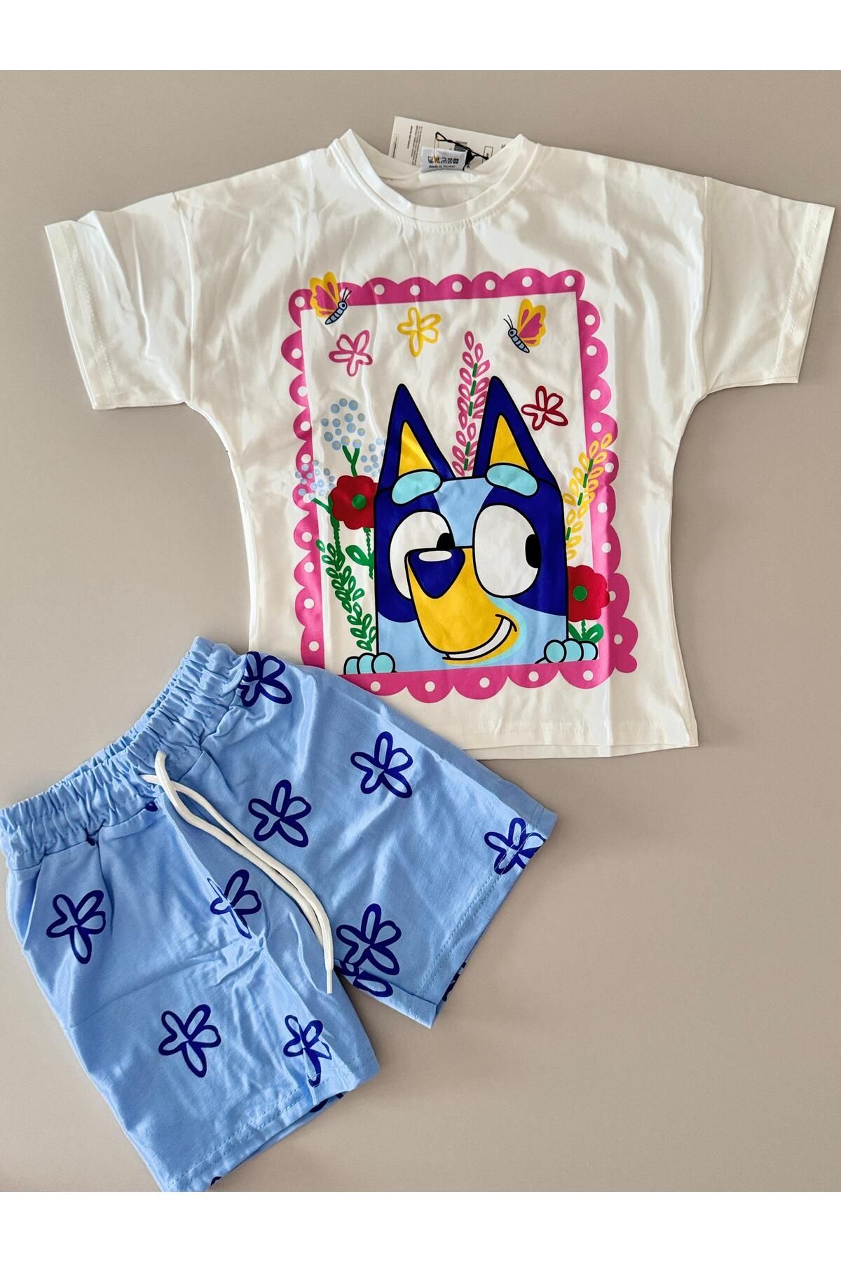 Bluey Baskılı Kız Çocuk Şortlu Takım