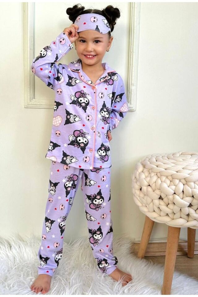 Kuromi Kız Çocuk Göz Bandanalı Pijama Takımı