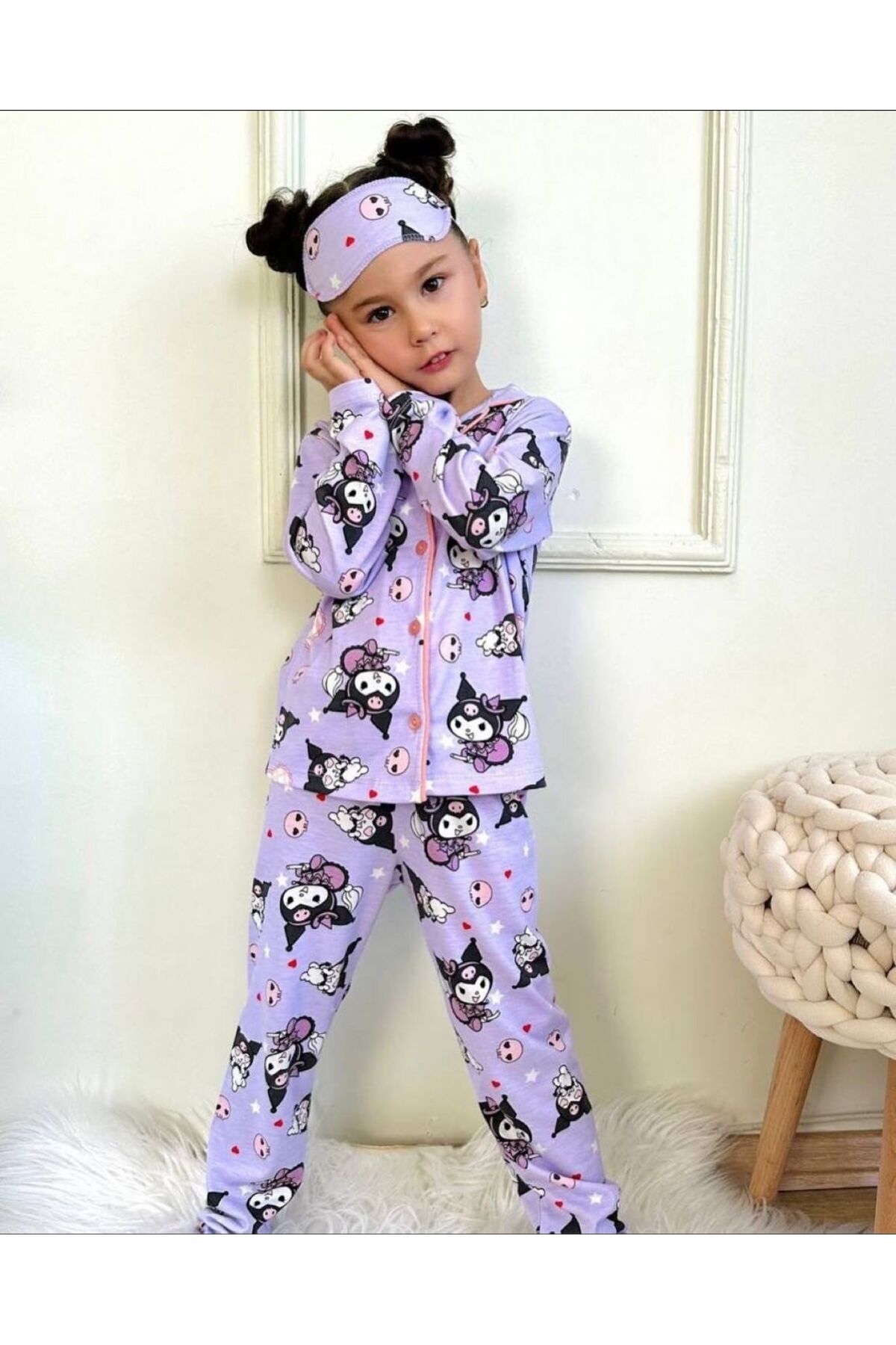 Kuromi Kız Çocuk Göz Bandanalı Pijama Takımı
