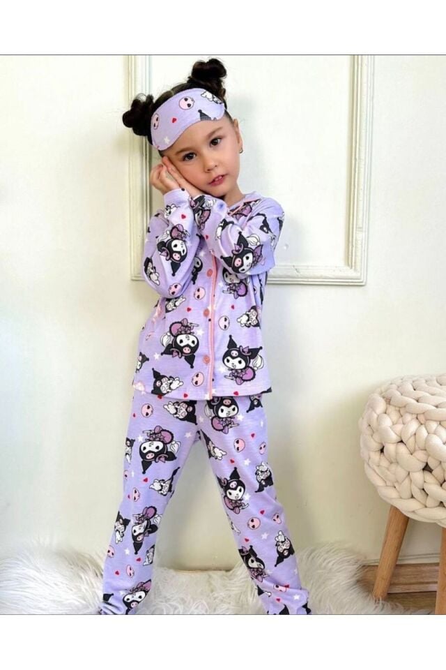 Kuromi Kız Çocuk Göz Bandanalı Pijama Takımı