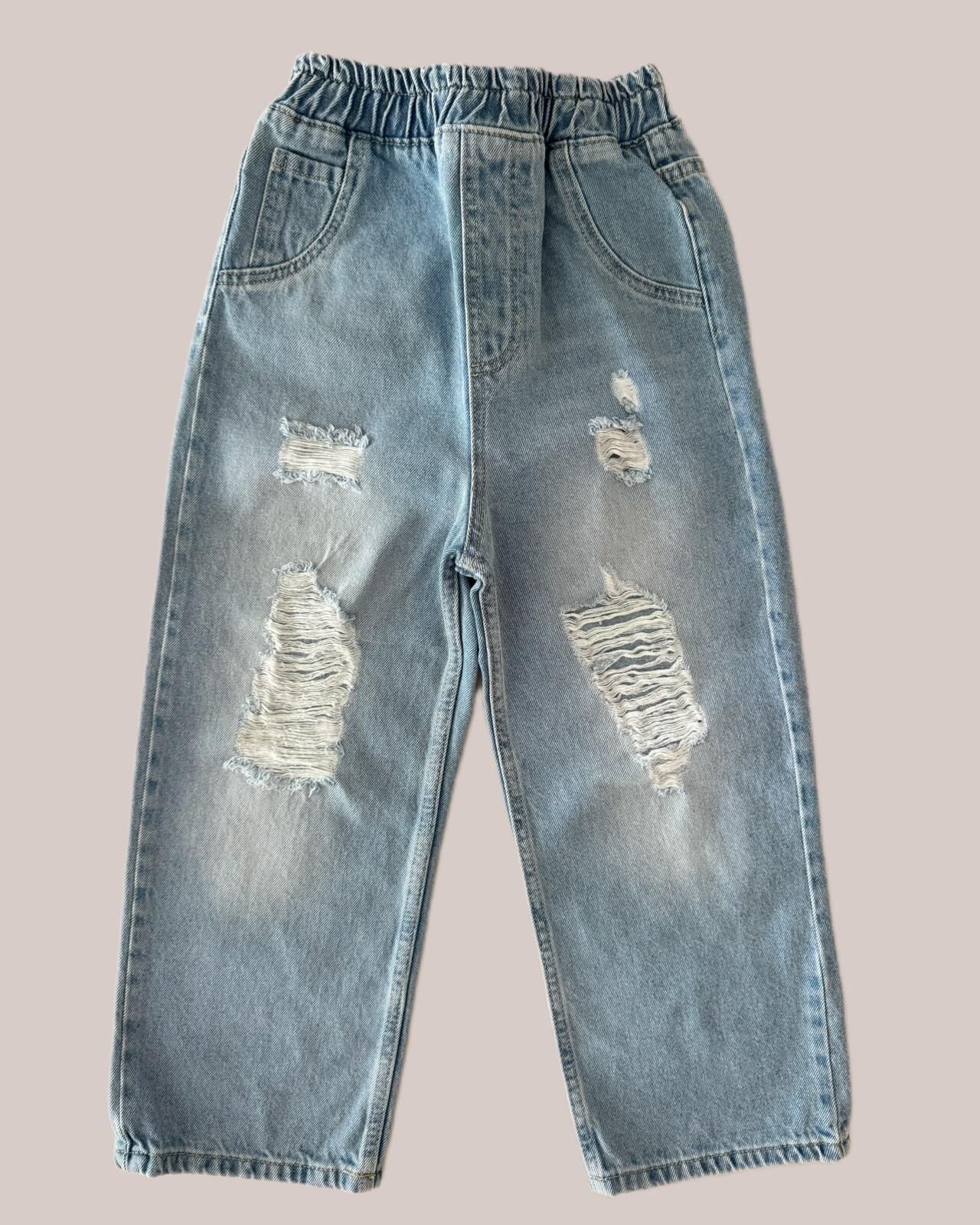 Unisex Yırtık Detaylı Kot Denim Jeans Pantolon