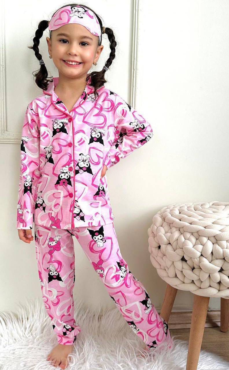 Kuromi Kız Çocuk Göz Bandanalı Pijama Takımı