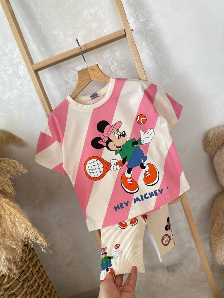 Minnie Mouse Baskılı Kız Çocuk Taytlı Takım 2'li Takım