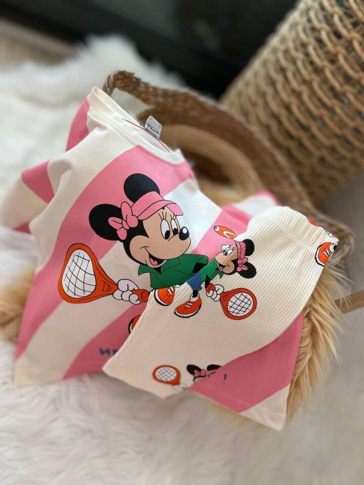 Minnie Mouse Baskılı Kız Çocuk Taytlı Takım 2'li Takım