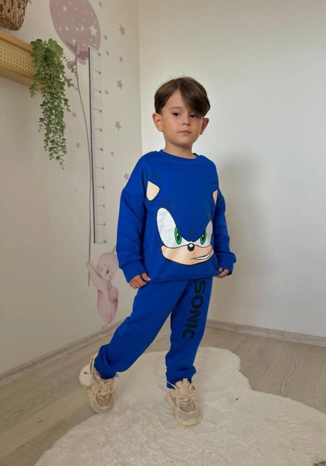 Sonic Baskılı 3 İplik Erkek Çocuk Eşofman Takımı İkili Takım