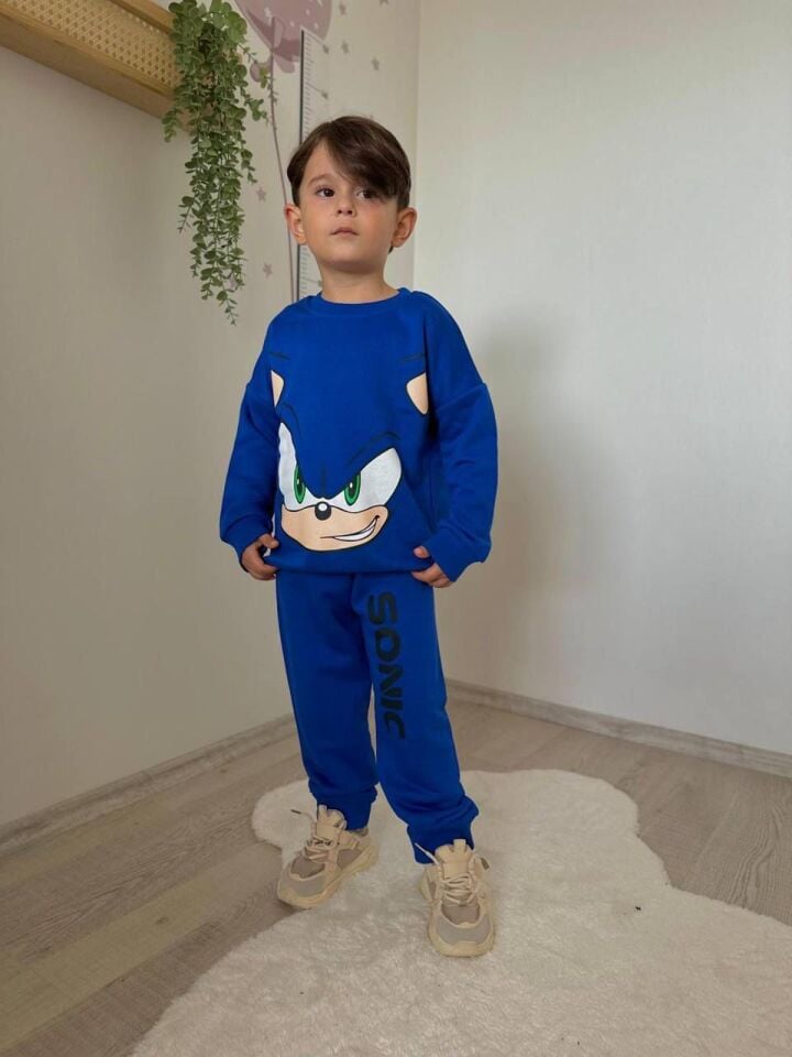 Sonic Baskılı 3 İplik Erkek Çocuk Eşofman Takımı İkili Takım
