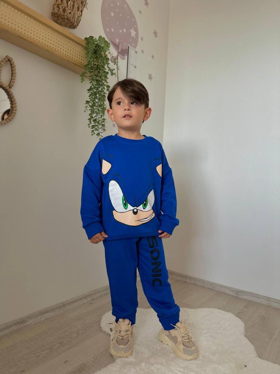 Sonic Baskılı 3 İplik Erkek Çocuk Eşofman Takımı İkili Takım